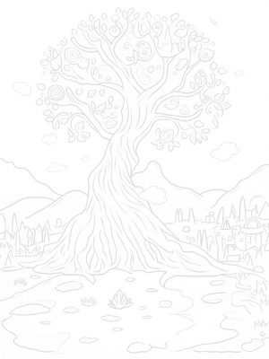 Magical Tree with Glowing Orbs and Hidden Creatures