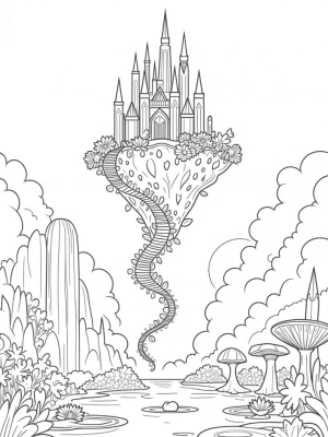 Floating Crystal Castle with Spiral Staircase and Waterfall