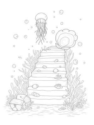 Spiraling Coral Reef with Jellyfish and Treasure