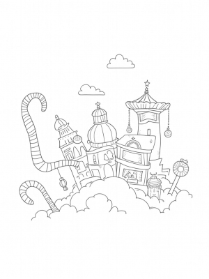 Holiday Village in the Clouds with Candy Canes and a Carousel