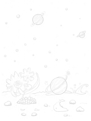 Cosmic Garden of Flower Planets and Shimmering Stars