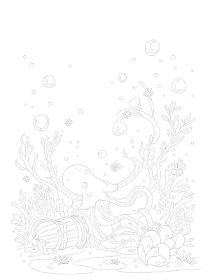 Underwater Garden with Giant Octopus and Seashell Flowers