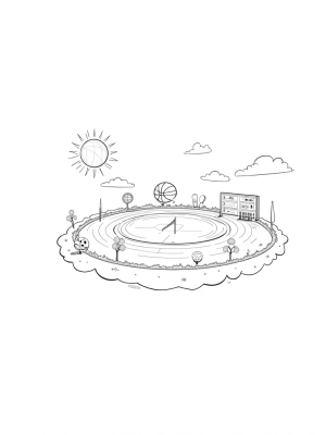 Floating Sports Arena with Giant Basketball Clouds