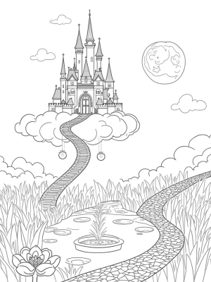 Floating Castle with Ribbons and a Crown Fountain