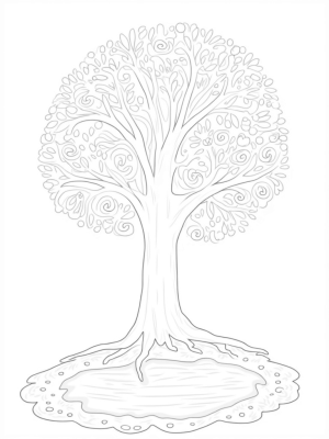 Seasonal Tree with Flowers, Fruits, Leaves, and Snowflakes