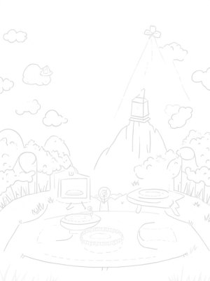 Floating Sports Arena with Bouncing Basketball and Trophy