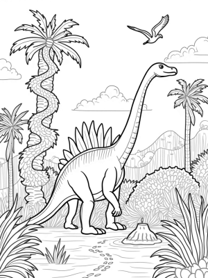 Prehistoric Jungle with Brontosaurus and Stegosaurus