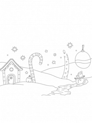 Candy Cane Archways and a Gingerbread House in a Snowy Village