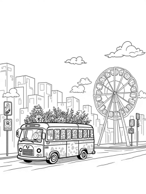 Whimsical Garden Bus on a Vibrant City Street