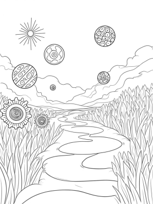 Floating Circle Garden with Gears and Flowers