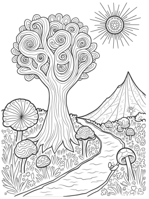 Musical Blossom Tree with Colorful Mushrooms