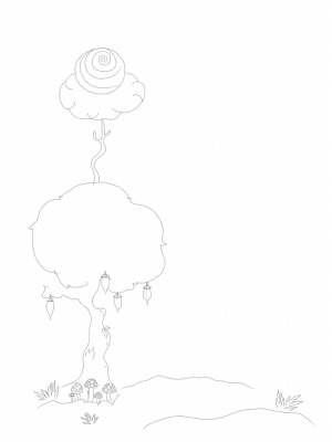 Spiral Tree with Lanterns and Mushrooms