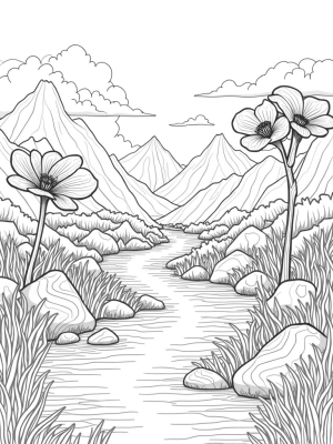 Oversized Spiraling Flowers in a Tranquil Valley