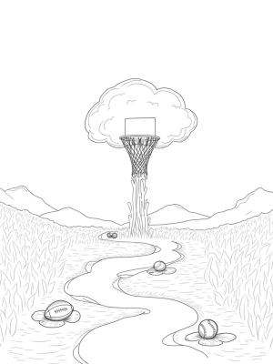 Giant Basketball Hoop on a Cloud with Sports Balls