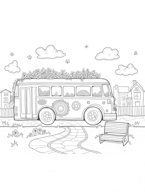 Giant Bus Garden in a Whimsical Cityscape