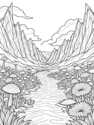 Crystal Mountain Landscape with Flowing Glass River
