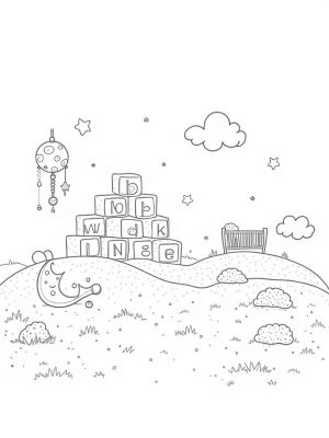 Oversized Baby Blocks and a Smiling Moon