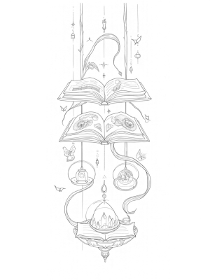 Mystical Floating Library with Spell Books and Candles