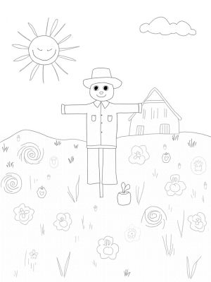 Sunny Farm with a Smiling Scarecrow