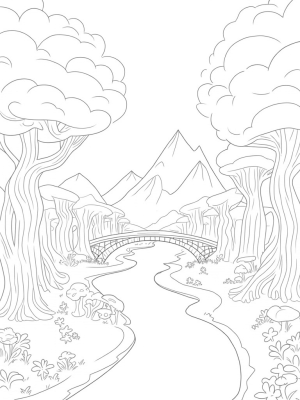 Twisted Trees and Vibrant Mushrooms in a Dreamscape