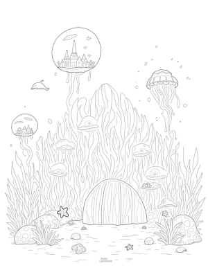 Underwater City of Coral and Seashells with Dolphins