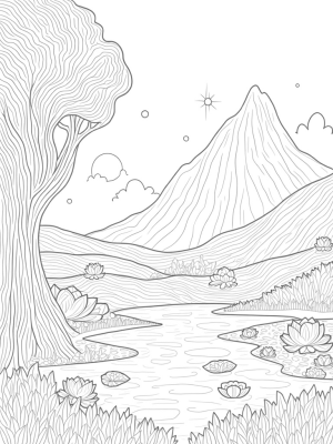Fantasy Landscape with Colossal Tree and Serene Lake