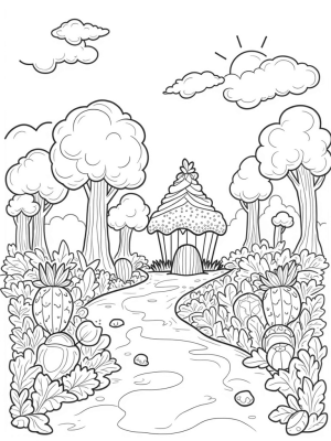 Giant Fruits and Cupcake Gazebo in a Colorful Orchard