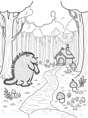 Gruffalo in a Whimsical Forest with a Crooked House