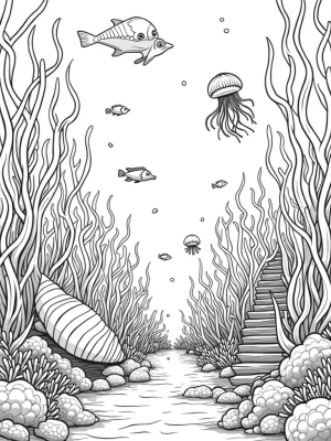 Underwater Garden with Giant Conch Shell and Jellyfish