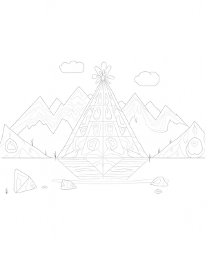 Triangular Mountain Landscape with Sunburst