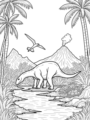 Brontosaurus and Dinosaur Eggs in a Prehistoric Jungle