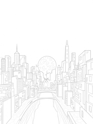 Twilight Urban Skyline with Spider and Stars