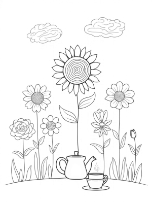 Oversized Flower Garden with a Towering Sunflower