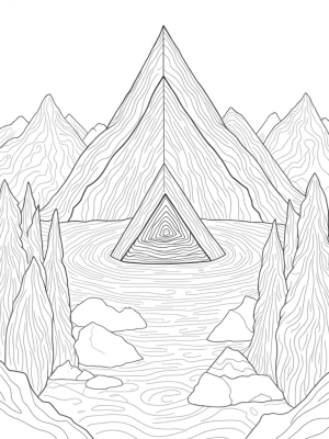 Geometric Triangle Landscape with Mountain and Lake
