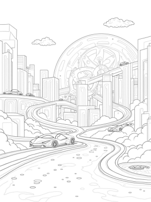 Futuristic City with Lamborghinis and Neon Lights