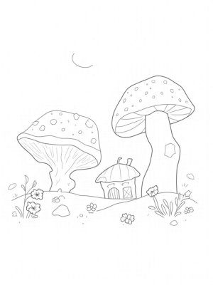 Enchanting Forest Glade with Acorn House and Giant Mushrooms
