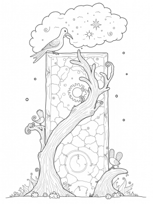 The Enchanted Wall of Gears and Whimsical Birds