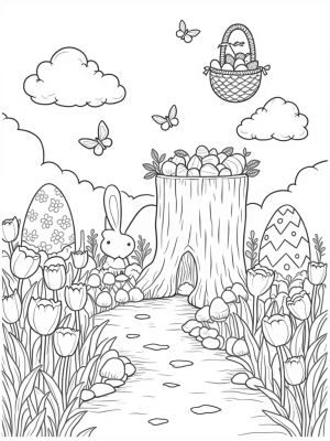 Easter Eggs Hidden in a Garden of Tulips