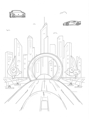 Futuristic City with Flying Lamborghinis