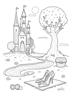 Pink Castle and Cupcake Tree in a Dreamy Landscape