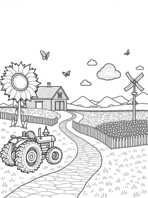 Whimsical Farm Landscape with Giant Fruits and Vegetables
