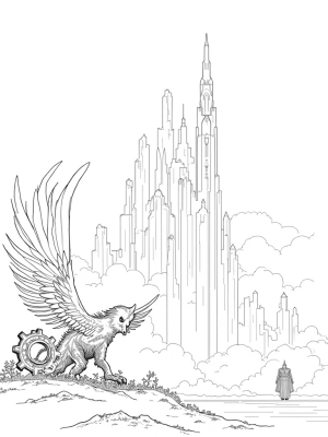 Colossal Cityscape with Giant Wings and a Titan
