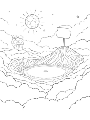 Cloudy Sports Arena with Floating Equipment