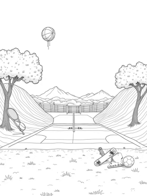 Surreal Sports Arena with Giant Equipment