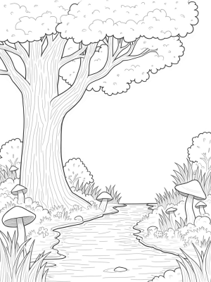 Tranquil Forest Glade with Giant Leaves and Mushrooms