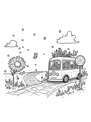 Vintage Bus Greenhouse in a Colorful Landscape