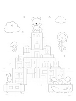 Colorful Castle with Teddy Bear and Mobile