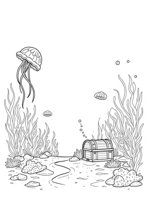 Underwater Garden with Jellyfish and Treasure Chest