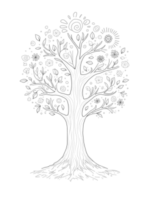 Four Seasons Tree with Spring, Summer, Autumn, and Winter