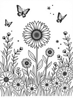 Spiral Flower Garden with a Giant Sunflower